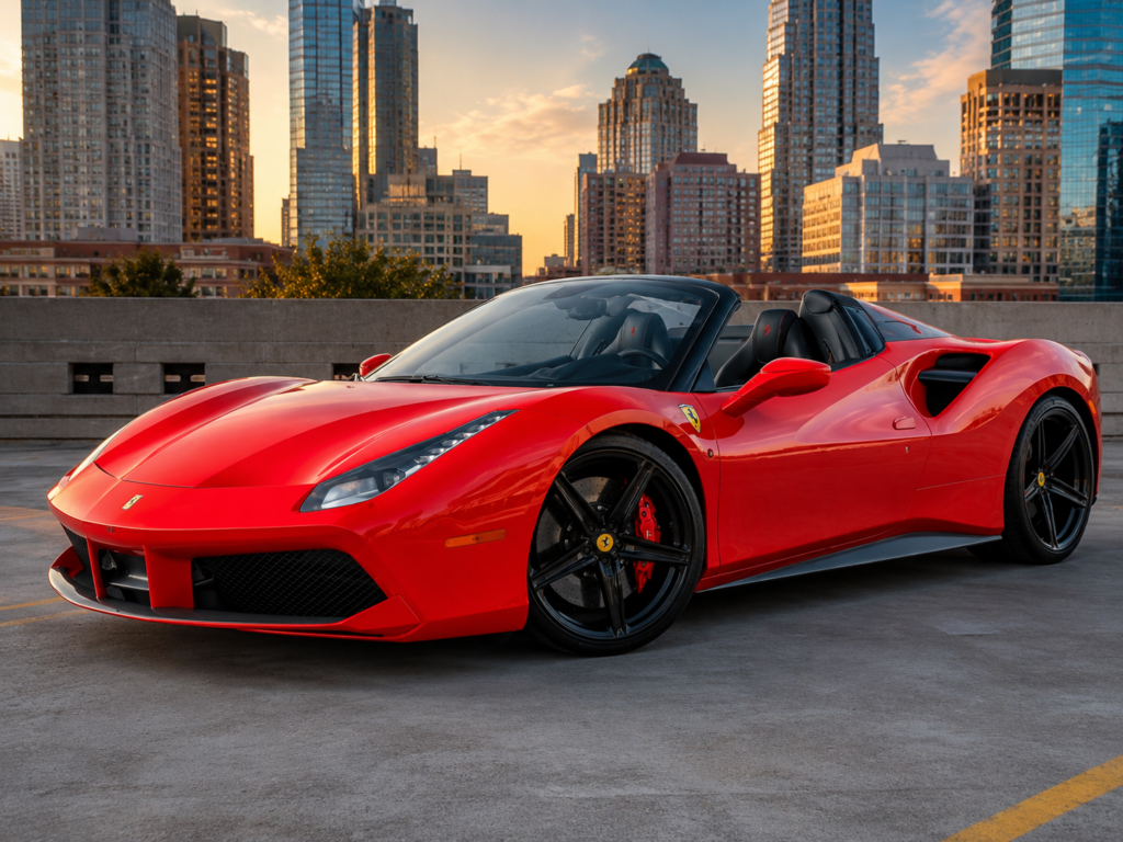 Red Ferrari 488 Spider convertible, exotic car rental in Miami & Fort Lauderdale