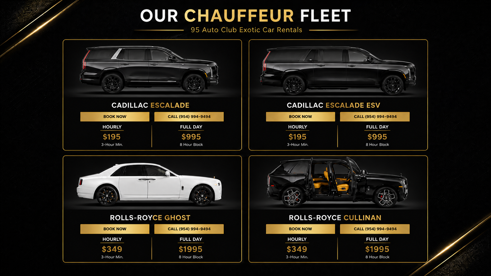 95 Auto Club chauffeur fleet and pricing for Miami & Fort Lauderdale