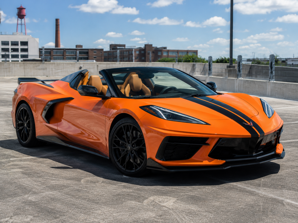 Orange Chevrolet Corvette convertible, exotic car rental in Miami & Fort Lauderdale