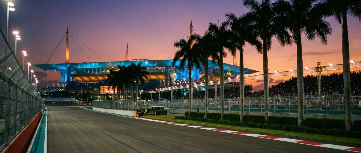 Miami race weekend circuit at dusk