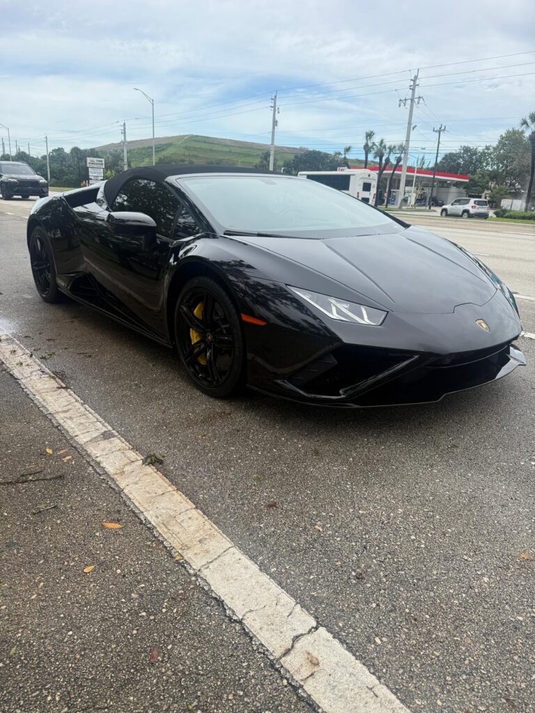 Black Lamborghini Huracán EVO Spyder rental in Miami and Fort Lauderdale