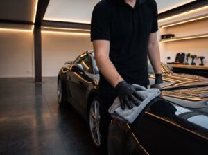 Car being detailed by hand before a 95 Auto Club delivery