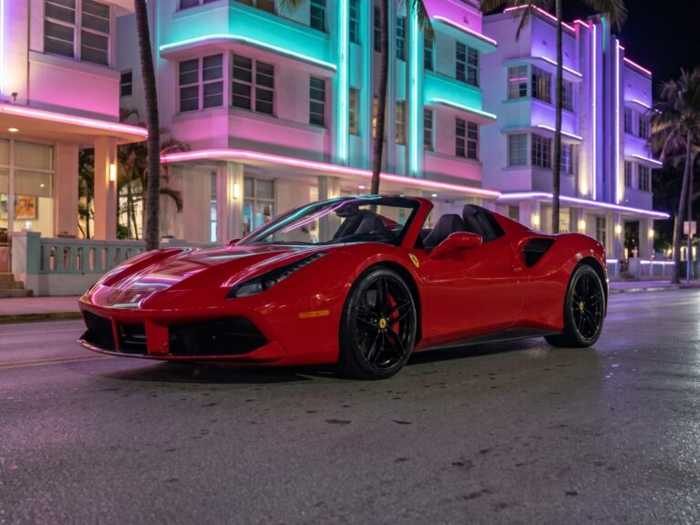 Ferrari 488 Spider rental on Ocean Drive in Miami Beach