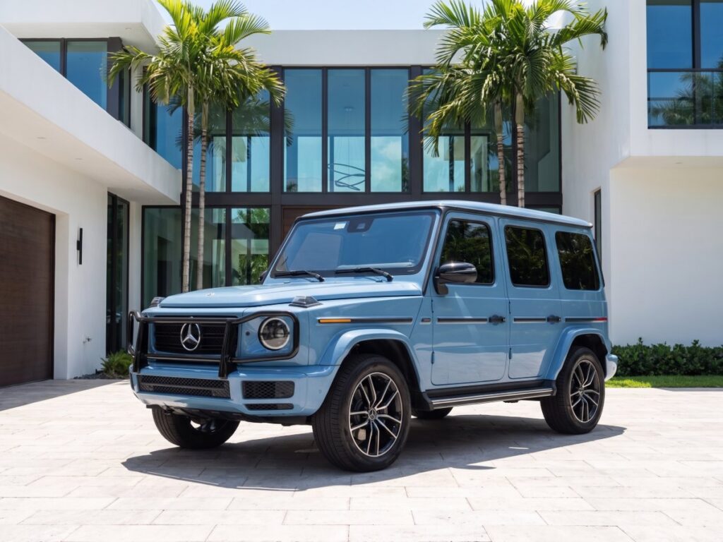 Mercedes G-Wagon at a modern Miami mansion