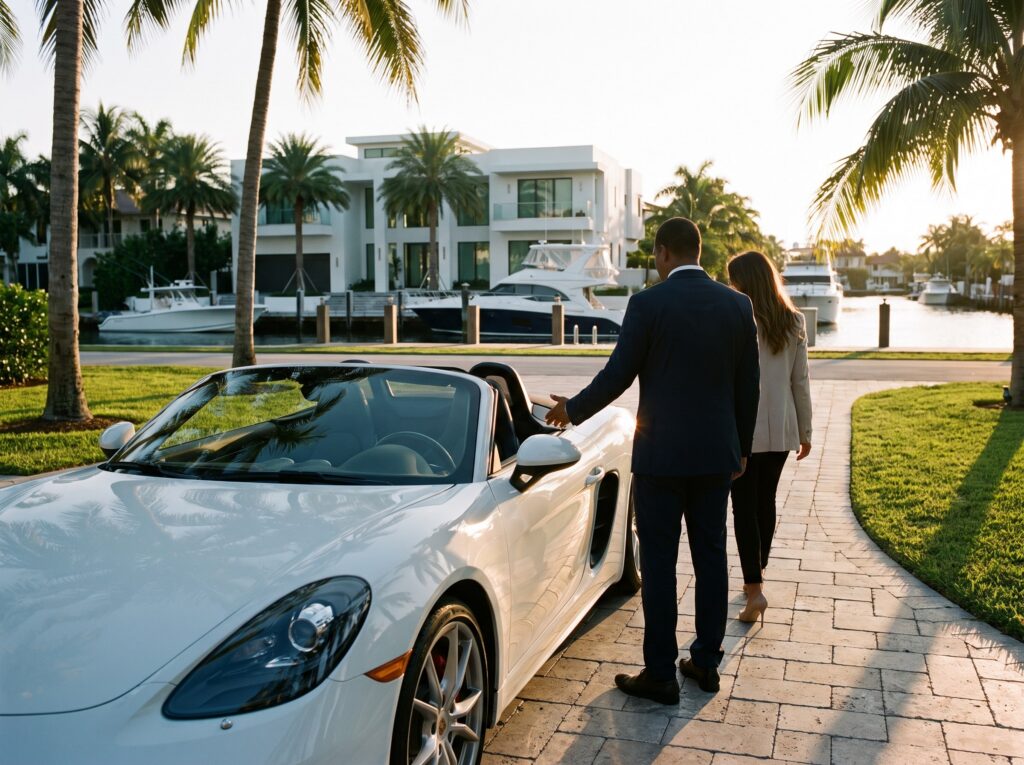 White convertible delivered to a waterfront home in Miami